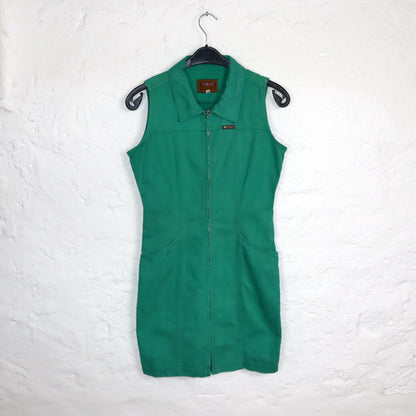 Vintage 80s 90s OMAT denim dress sleeveless with zipper green M
