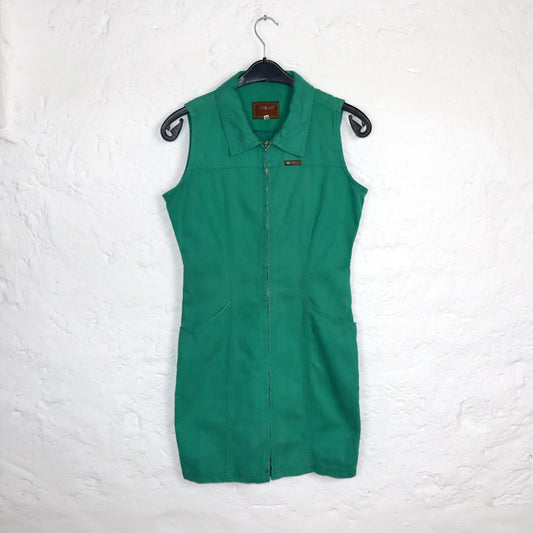 Vintage 80s 90s OMAT denim dress sleeveless with zipper green M