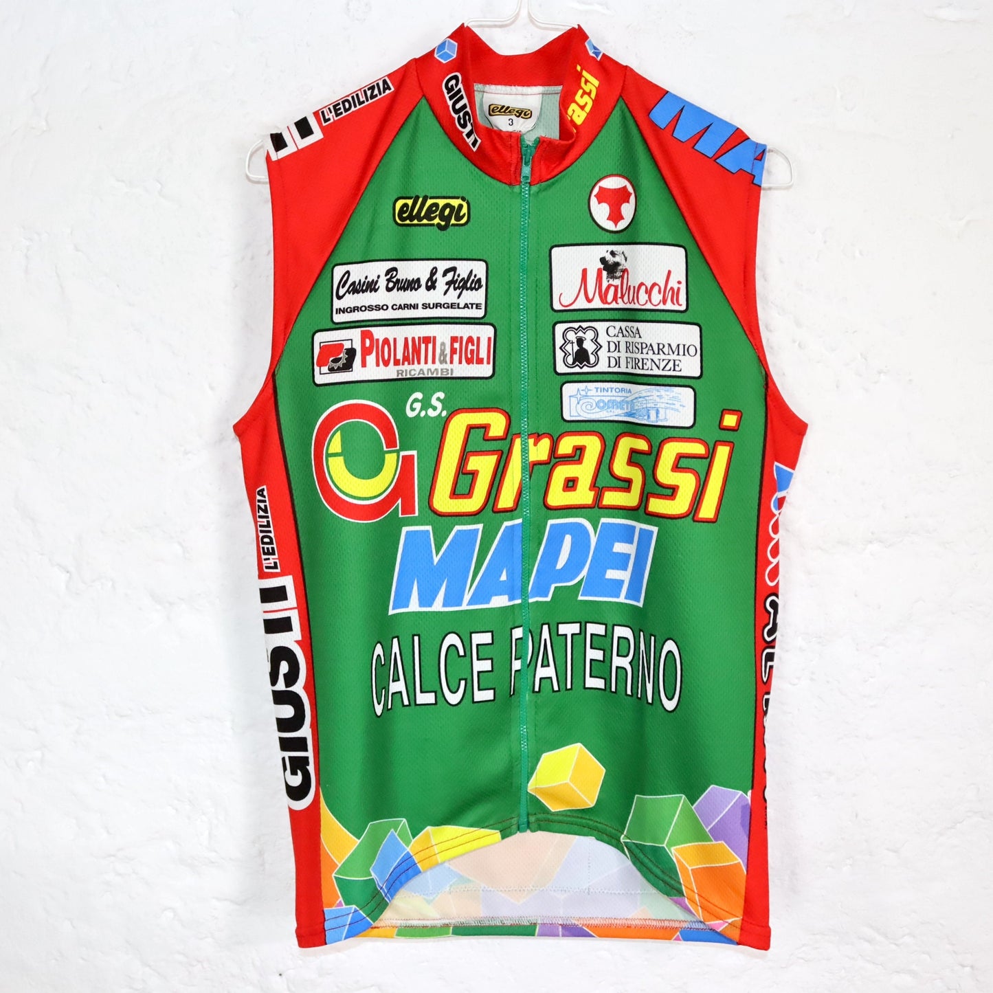 Vintage 80s 90s ELLEGI cycling vest cycling jersey sleeveless red colorful Italy M