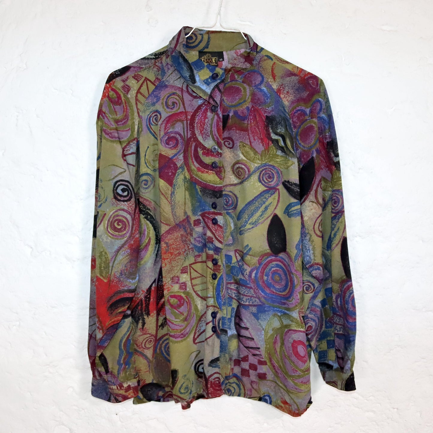 Vintage 80er 90er TIME COLLECTION Bluse langarm crazy pattern 40