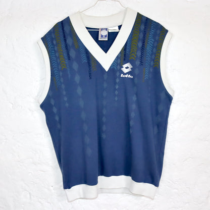 Vintage 80er 90er LOTTO Pullunder Tennis crazy pattern weiß blau L