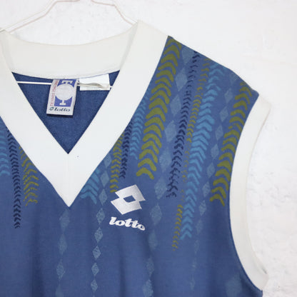 Vintage 80er 90er LOTTO Pullunder Tennis crazy pattern weiß blau L