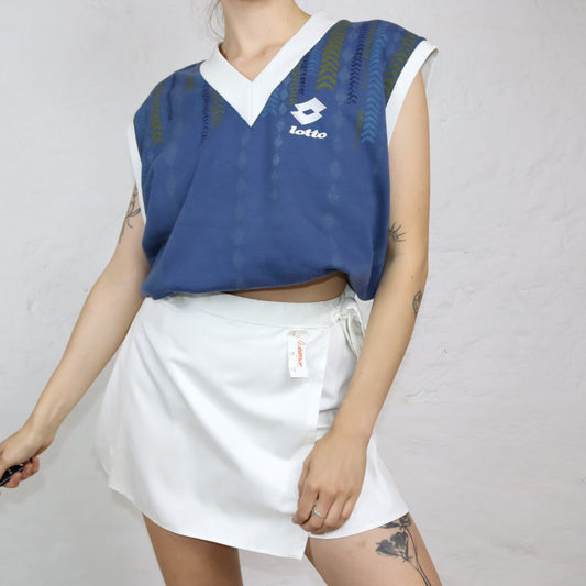 Vintage 80s 90s LOTTO pullunder tennis crazy pattern white blue L
