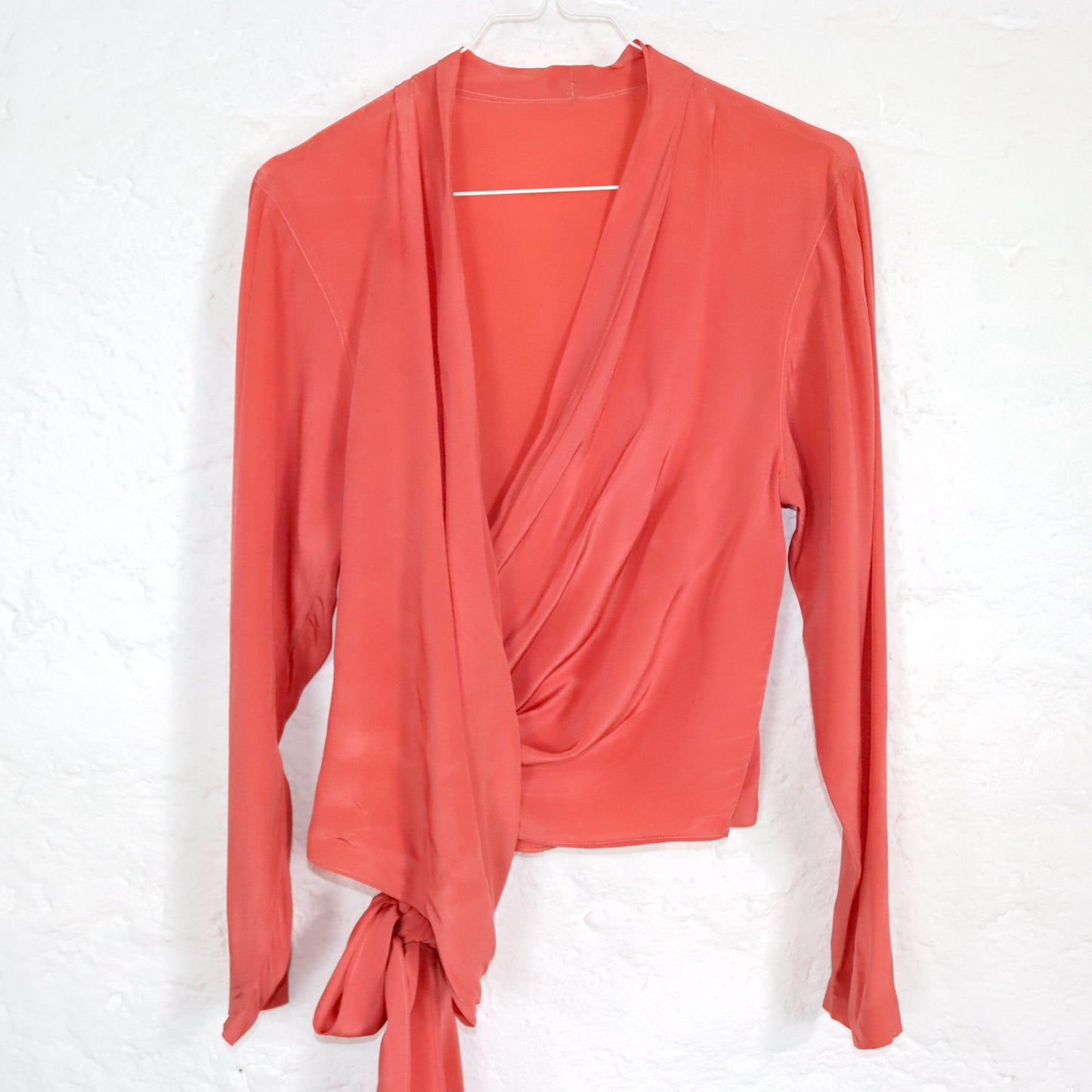 Vintage 80er 90er Seidenbluse Wickelbluse Aprikose langarm M