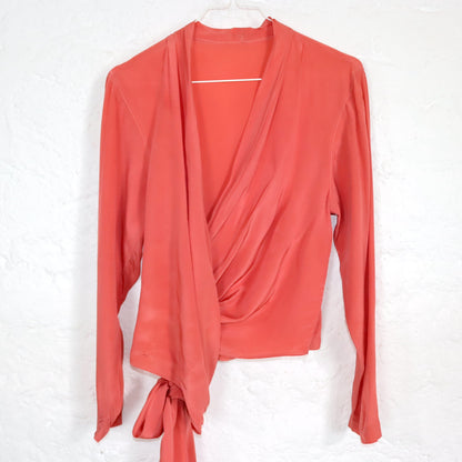 Vintage 80er 90er Seidenbluse Wickelbluse Aprikose langarm M