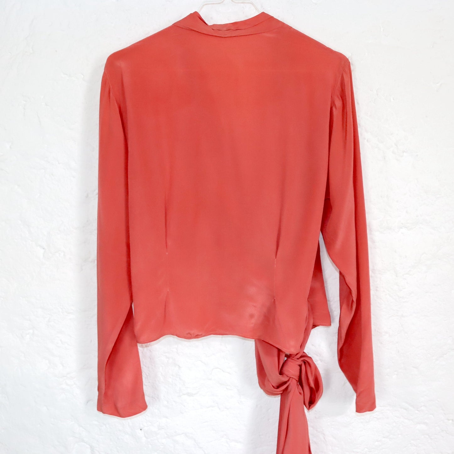Vintage 80er 90er Seidenbluse Wickelbluse Aprikose langarm M