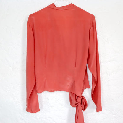 Vintage 80er 90er Seidenbluse Wickelbluse Aprikose langarm M