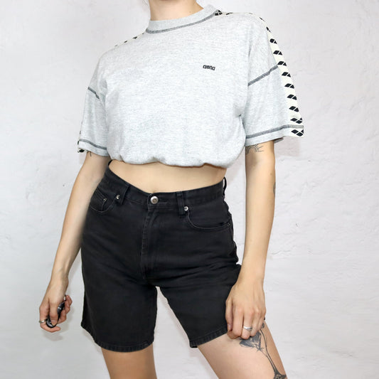 Vintage 80s 90s ARENA T-Shirt short sleeve grey mottled crop M