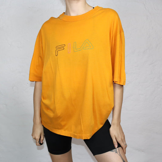 Vintage 80s 90s FILA T-shirt short sleeve embroidery orange colorful L