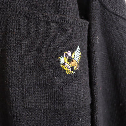 Vintage 80er 90er SUCCO DI Lana Pullover Wolle schwarz lila Stickerei XL