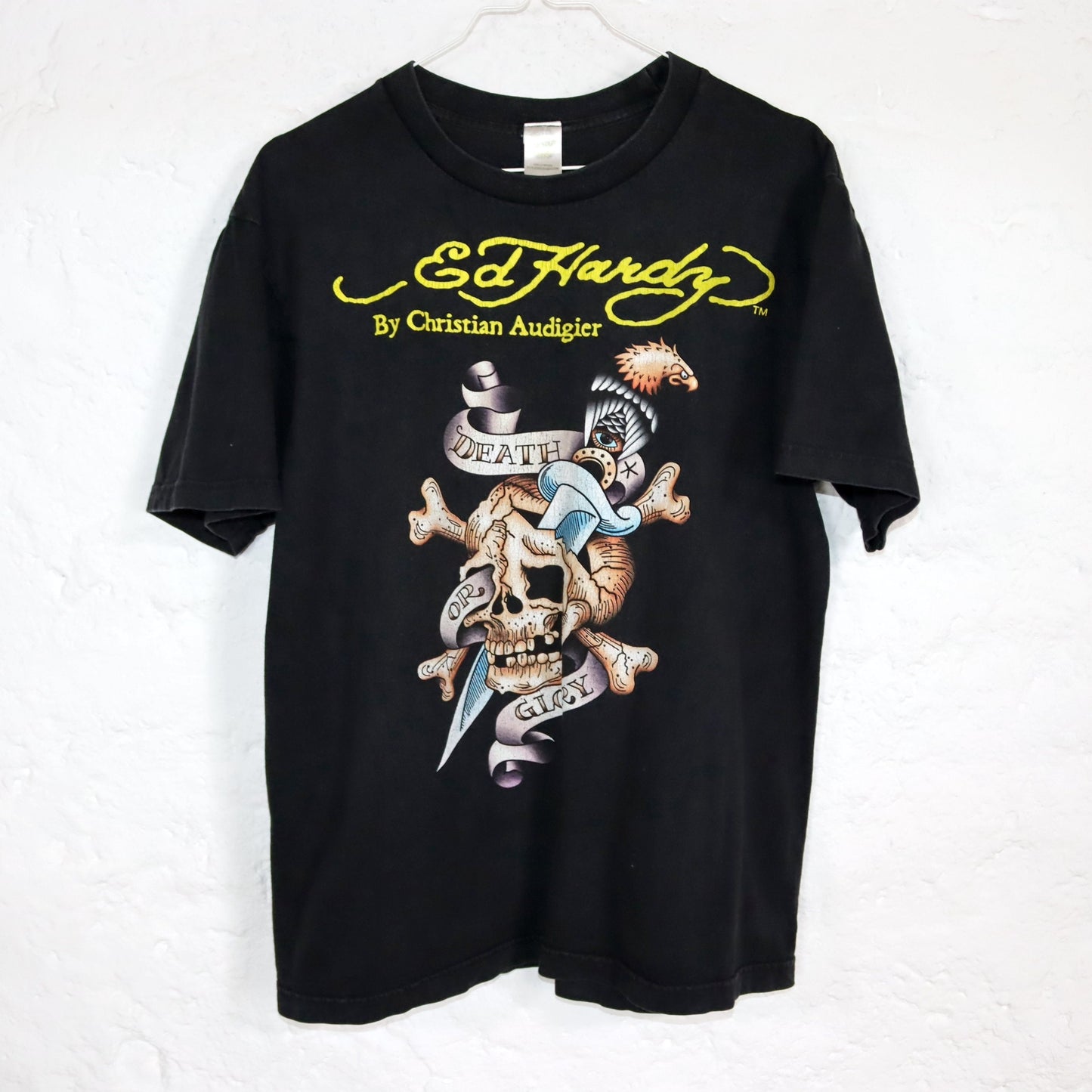 Vintage 80s 90s ED Hardy T-Shirt short sleeve print black colorful M