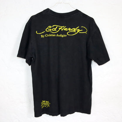 Vintage 80s 90s ED Hardy T-Shirt short sleeve print black colorful M