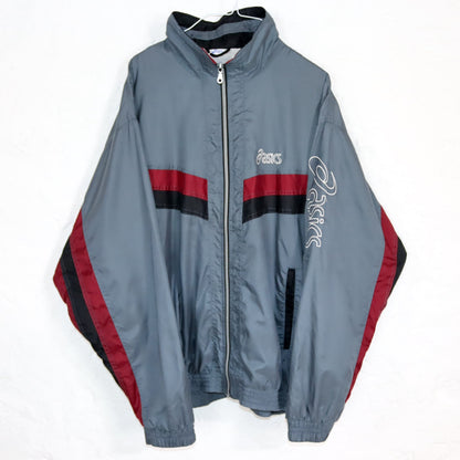 Vintage 80s 90s ASICS tracksuit jacket stand-up collar grey red 56 XL