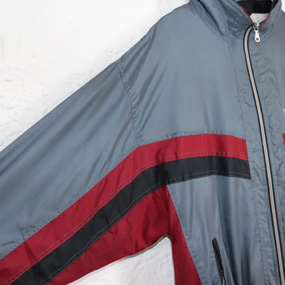 Vintage 80s 90s ASICS tracksuit jacket stand-up collar grey red 56 XL