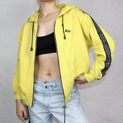 Vintage 80s 90s ASICS hoodie sweat jacket yellow black sweatshirt M
