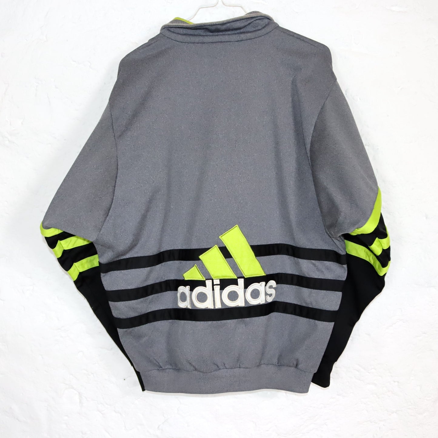 Vintage 80s 90s ADIDAS tracksuit jacket stand-up collar vest grey green D4 S