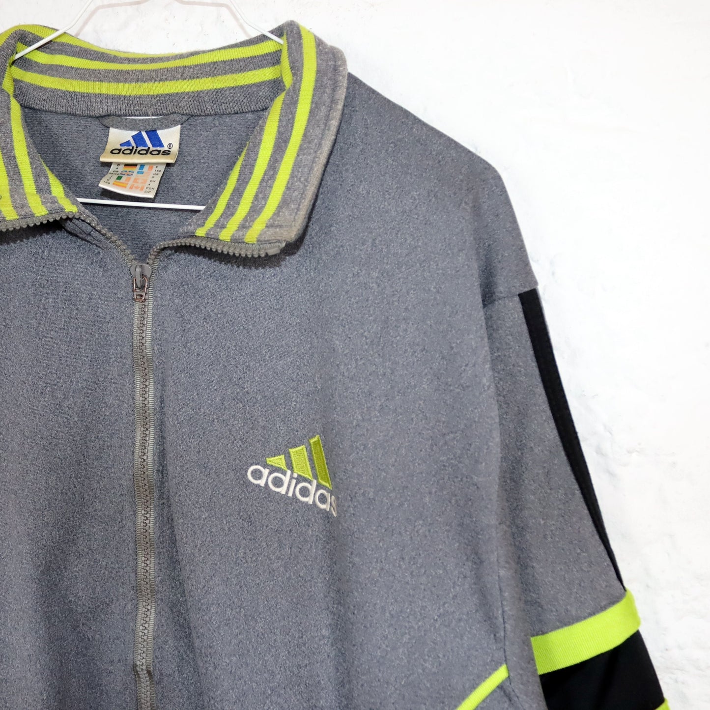 Vintage 80s 90s ADIDAS tracksuit jacket stand-up collar vest grey green D4 S