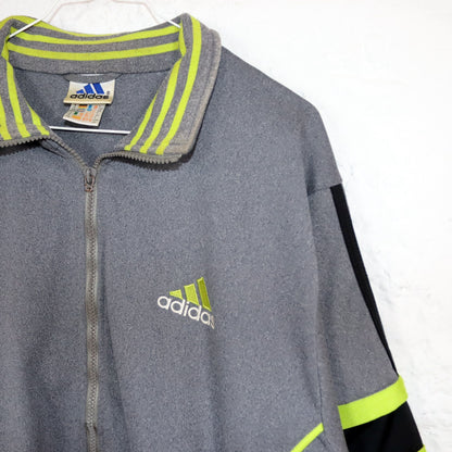 Vintage 80s 90s ADIDAS tracksuit jacket stand-up collar vest grey green D4 S