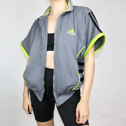 Vintage 80s 90s ADIDAS tracksuit jacket stand-up collar vest grey green D4 S