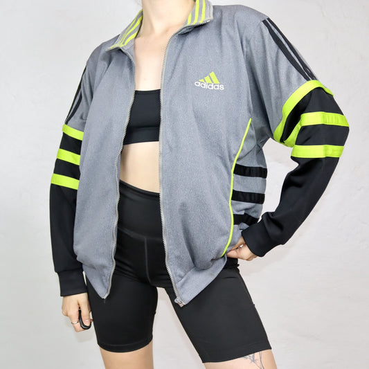 Vintage 80s 90s ADIDAS tracksuit jacket stand-up collar vest grey green D4 S