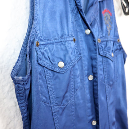 Vintage 80s 90s REPLAY &amp; SONS dress mini dress with collar embroidery button placket blue S/M