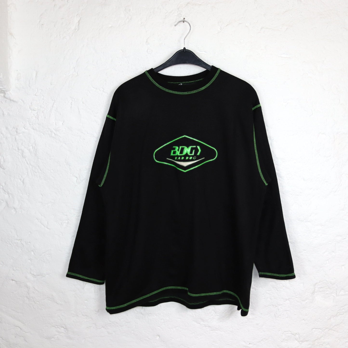 Vintage 80er 90er BAD DOG Sweatshirt Pullover schwarz neongrün XL