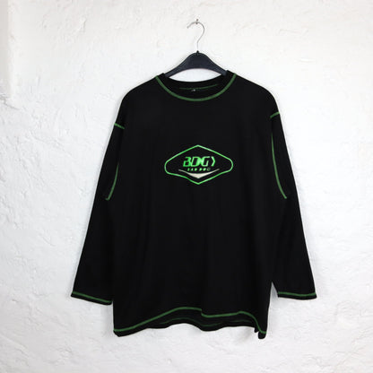 Vintage 80er 90er BAD DOG Sweatshirt Pullover schwarz neongrün XL