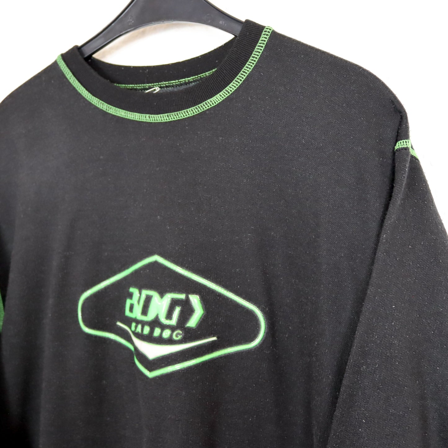 Vintage 80er 90er BAD DOG Sweatshirt Pullover schwarz neongrün XL
