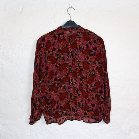 Vintage 80er 90er Bluse langarm crazy pattern Paisleymuster Viskose pink 44