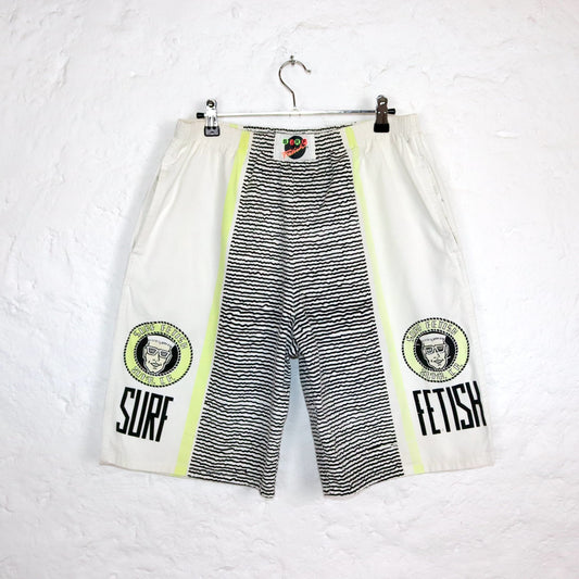 Vintage 80s 90s SURF FETISH shorts swim shorts crazy pattern white L