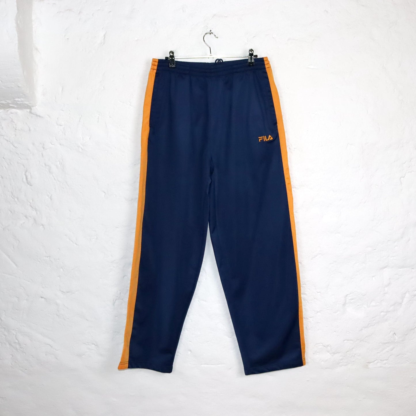 Vintage 80er 90er FILA Jogginghose Trainingshose Baggy weites Bein blau orange L