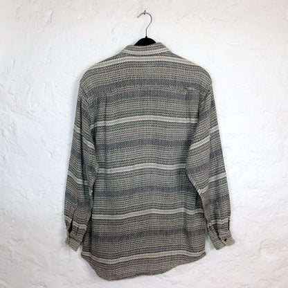 Vintage 80s 90s GIN TONIC shirt long sleeve waffle look beige grey L