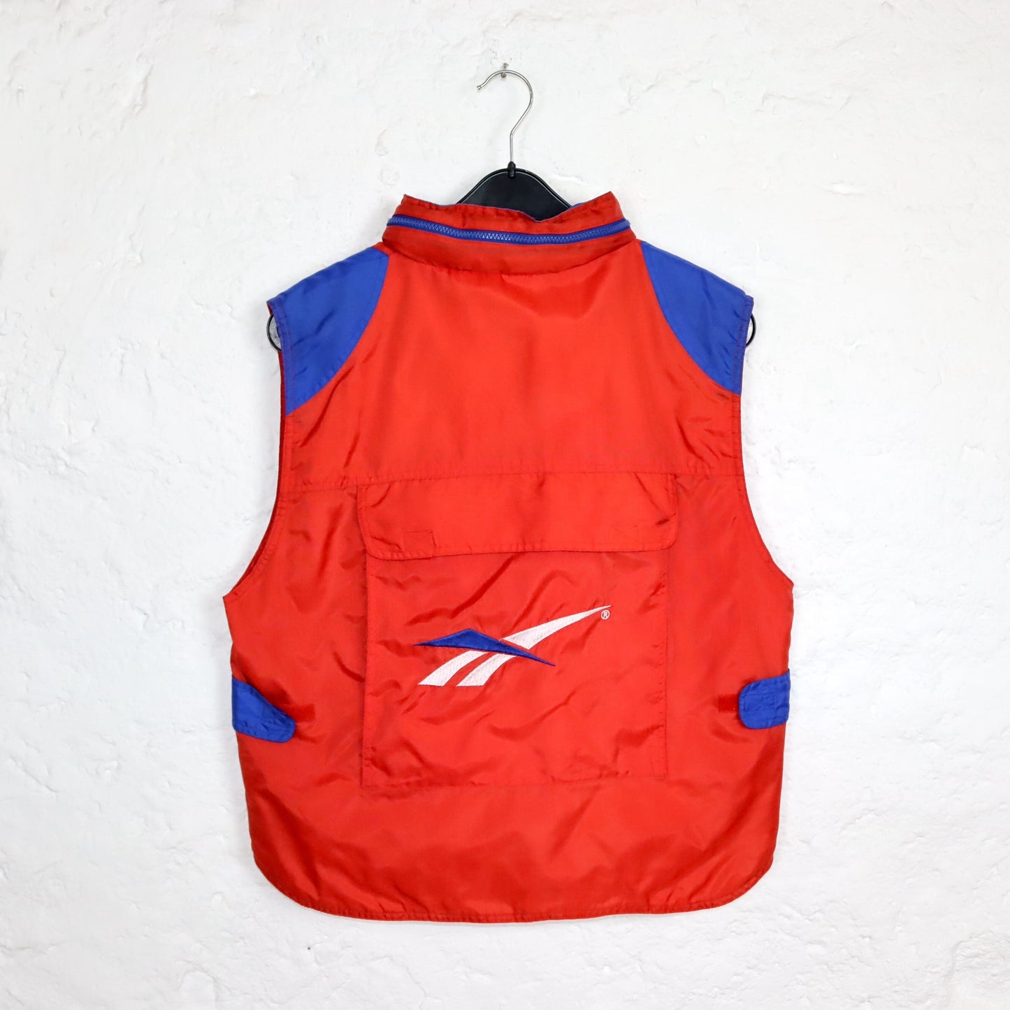 Vintage 80s 90s REEBOK cargo vest with hood red blue L