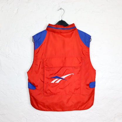 Vintage 80s 90s REEBOK cargo vest with hood red blue L