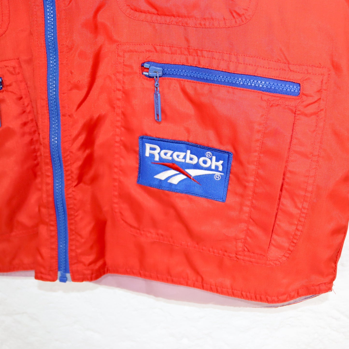 Vintage 80s 90s REEBOK cargo vest with hood red blue L