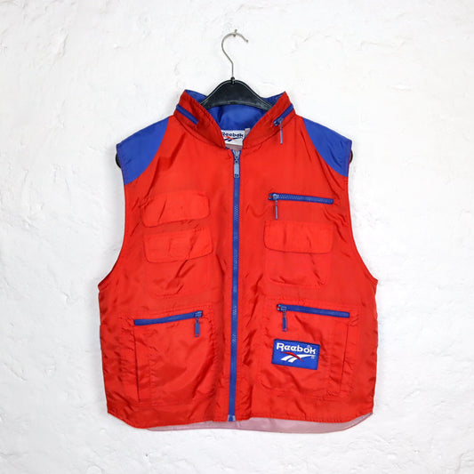 Vintage 80s 90s REEBOK cargo vest with hood red blue L