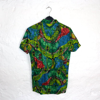 Vintage 80er 90er ADRENALIN Fahrradtrikot Shirt kurzarm crazy pattern bunt XL