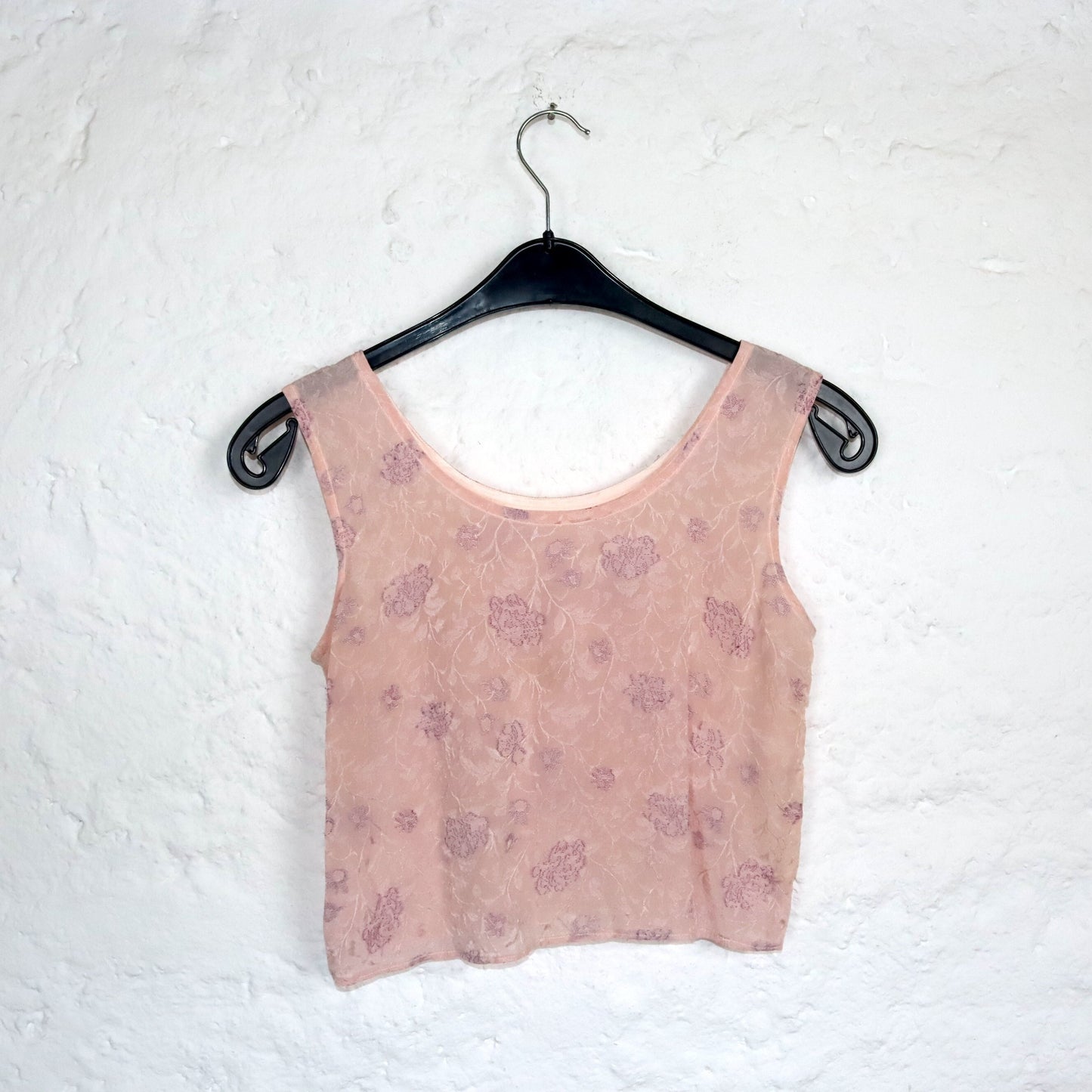 Vintage 80er 90er Top Bluse ärmellos Seidentop Seide Blumenmuster ross pink S/M