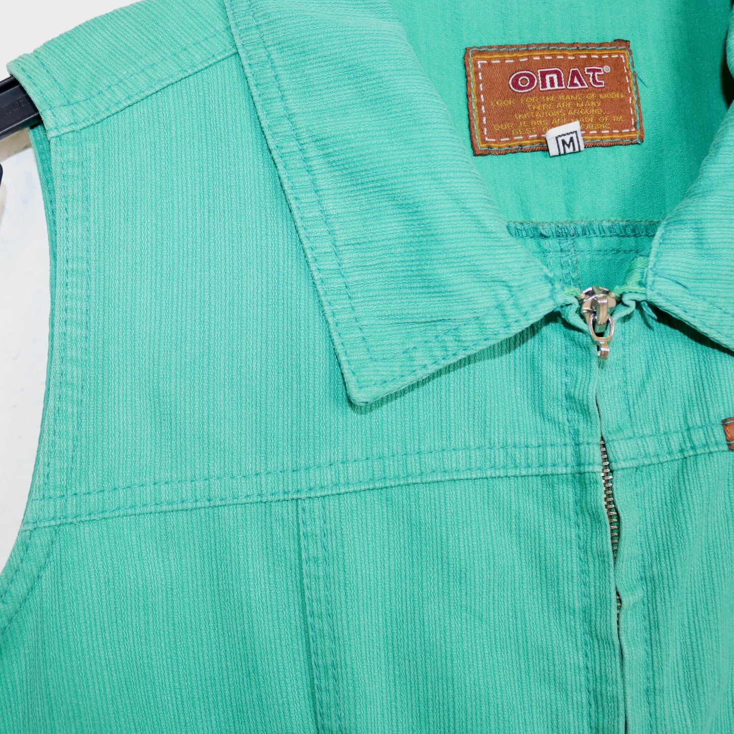 Vintage 80s 90s OMAT denim dress sleeveless with zipper green M