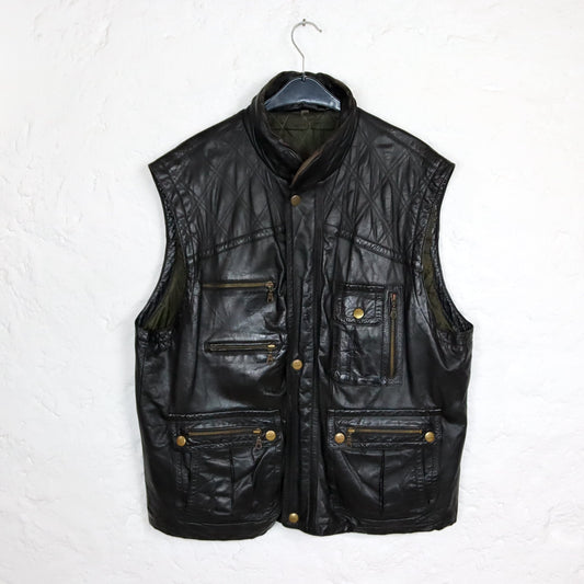 Vintage 80s 90s VIA CORTESA leather vest cargo vest leather black 3XL