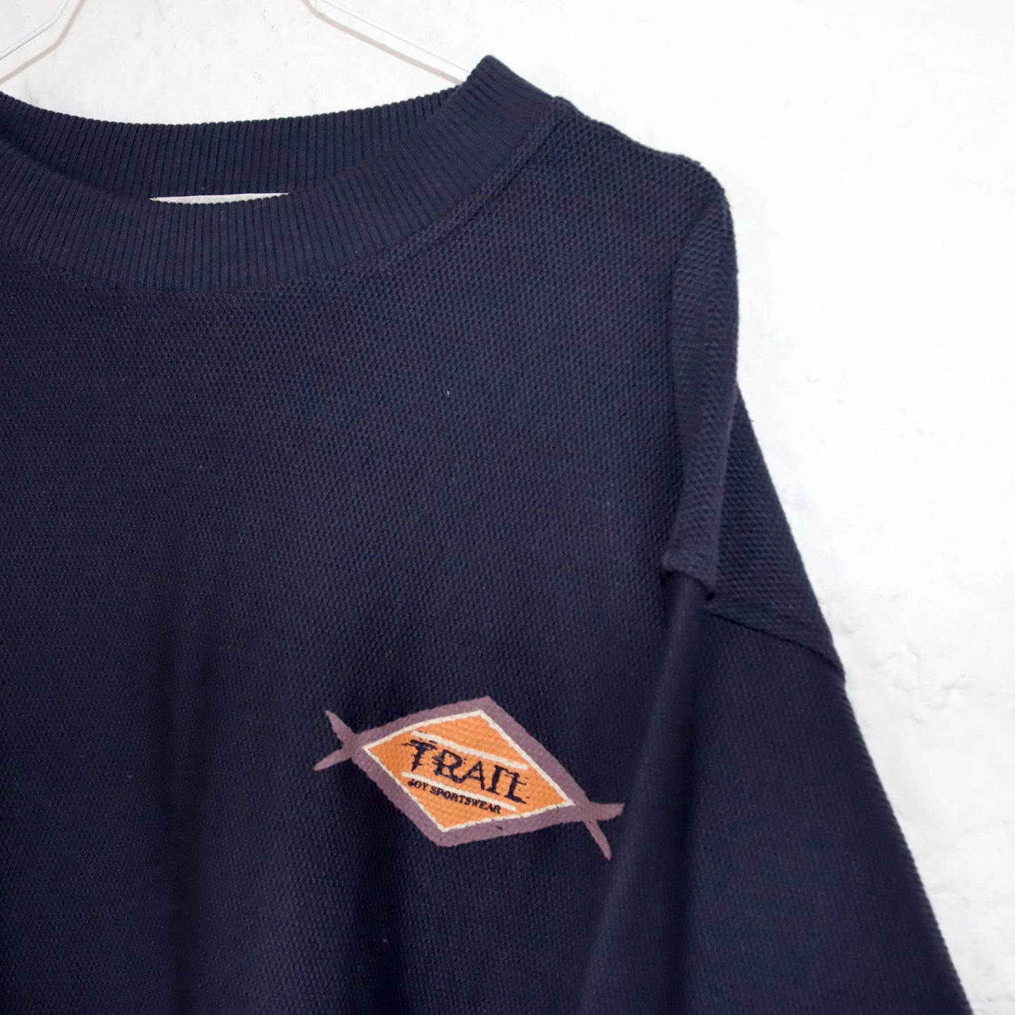 Vintage 80er 90er JOY Sweatshirt Pullover Waffeloptik dunkelblau 38