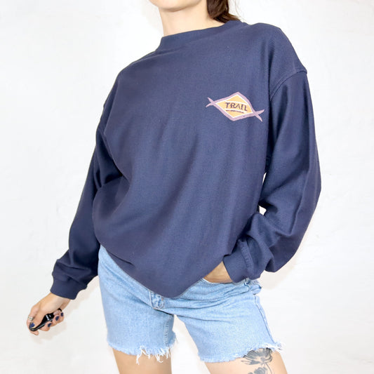 Vintage 80er 90er JOY Sweatshirt Pullover Waffeloptik dunkelblau 38