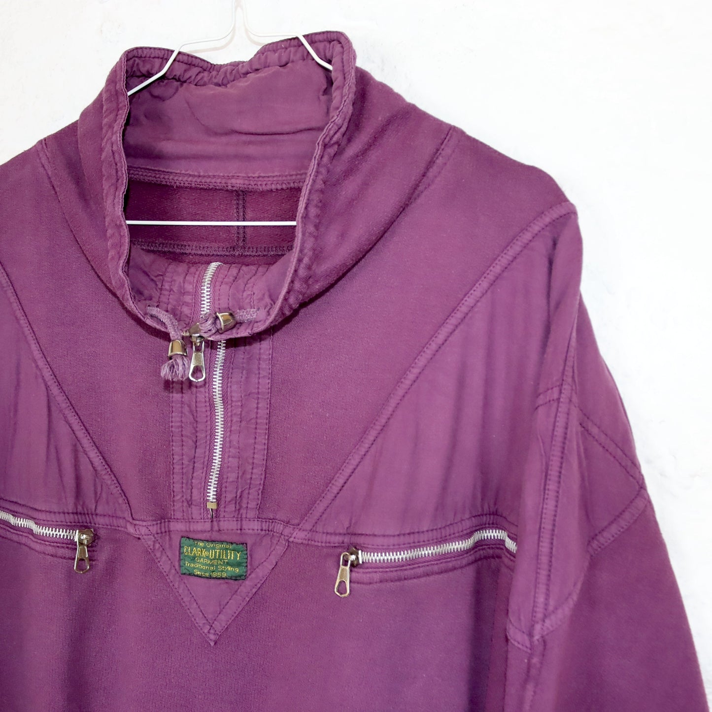 Vintage 80er 90er CLARK UTILITY Sweatshirt Pullover Stehkragen lila L