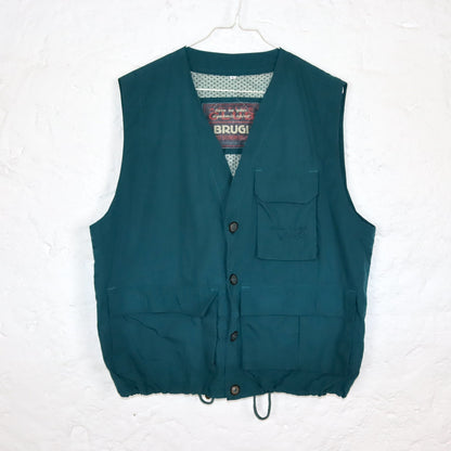 Vintage 80er 90er BRUGI Weste Cargoweste Knopfleiste dunkelgrün L