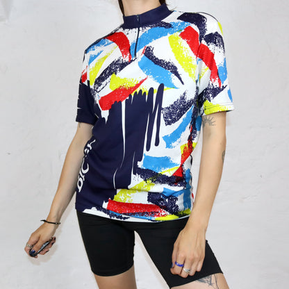 Vintage 80er 90er Radlershirt Fahrradtrikot crazy pattern bunt L