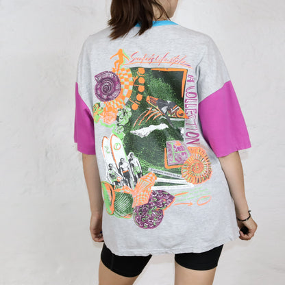 Vintage 80s 90s DIADORA T-Shirt short sleeve print grey pink blue crazy pattern L