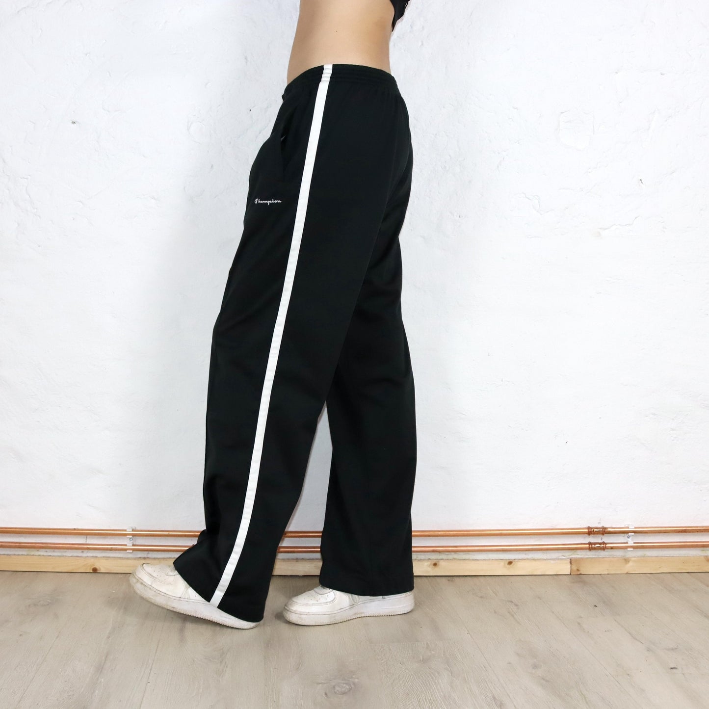 Vintage 80s 90s CHAMPION jogging pants tracksuit bottoms baggy black white XXL