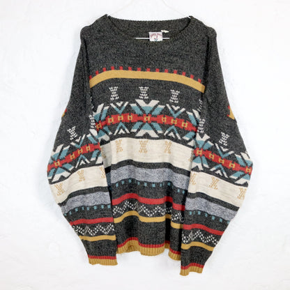 Vintage 80er 90er GAME OVER Pullover Strickpullover gemustert bunt 52 L/XL