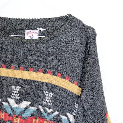 Vintage 80er 90er GAME OVER Pullover Strickpullover gemustert bunt 52 L/XL