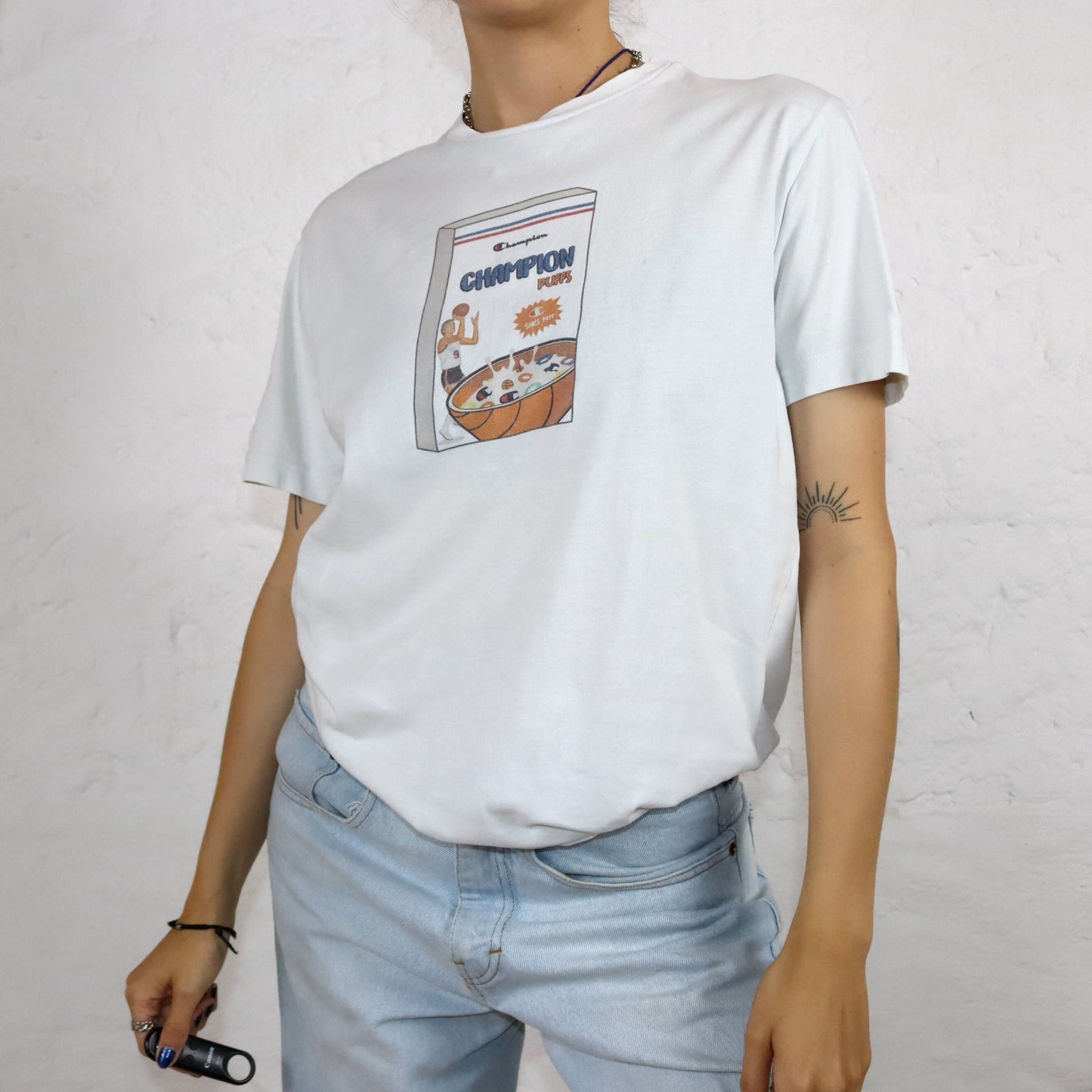 Vintage 00er Y2k CHAMPION T-Shirt Print weiß S